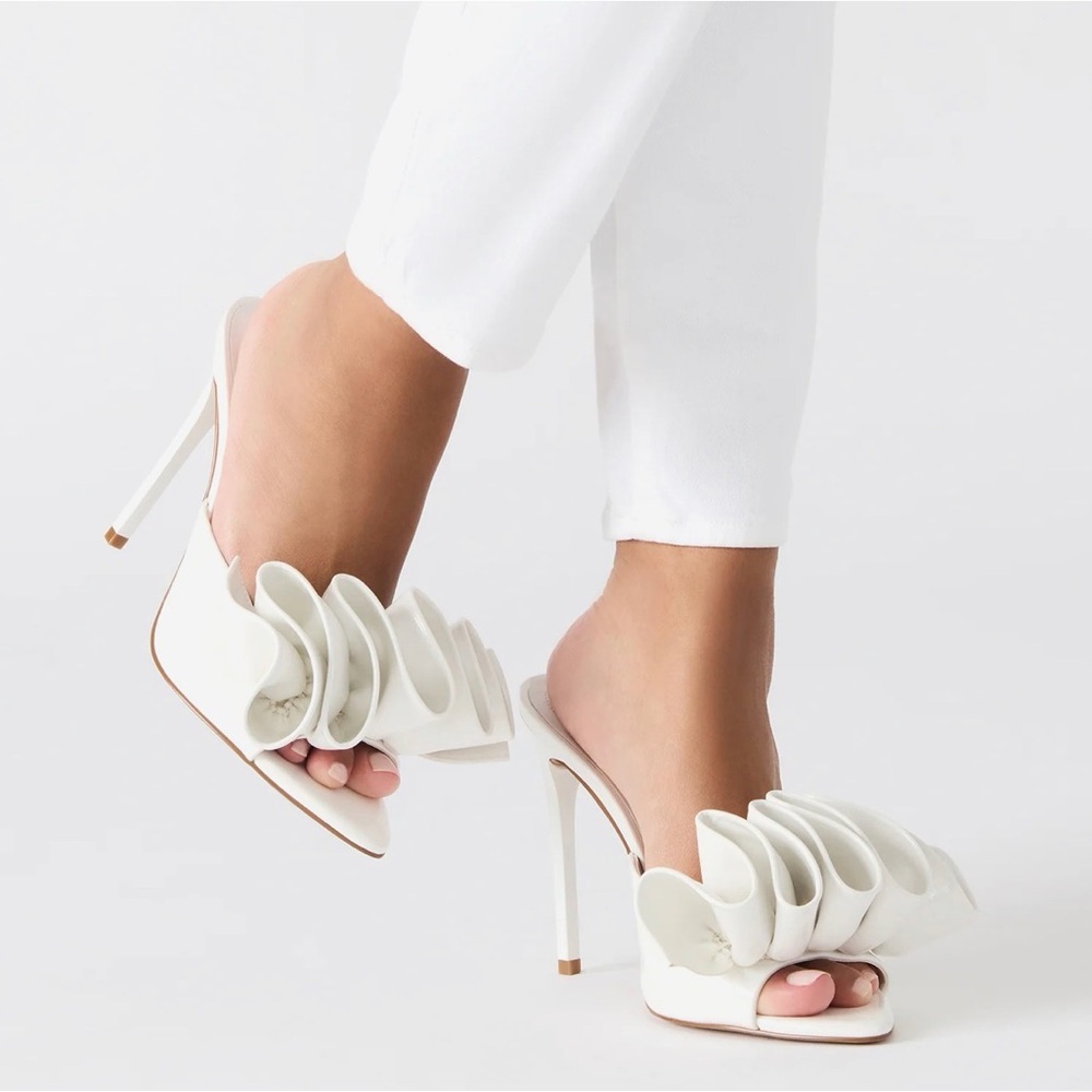 Steve Madden Affinity Ivory Pearl-Ruffle Stiletto Mules - Picture 6 of 6